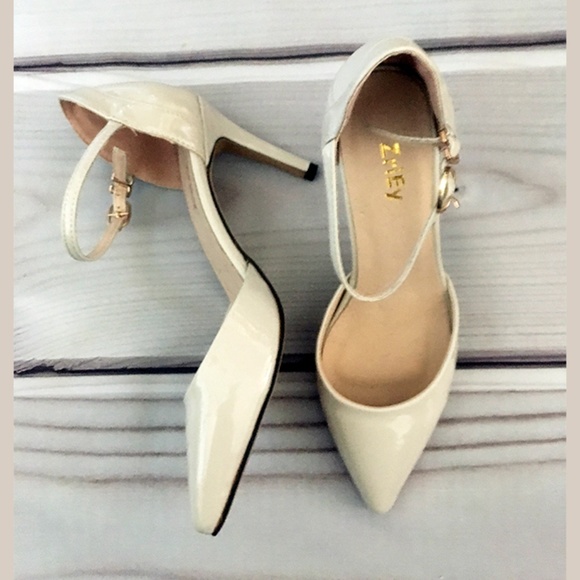 white mid high heels